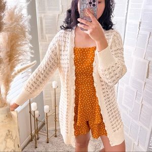 LC LAUREN CONRAD Cream Crochet Knit Long Cardigan